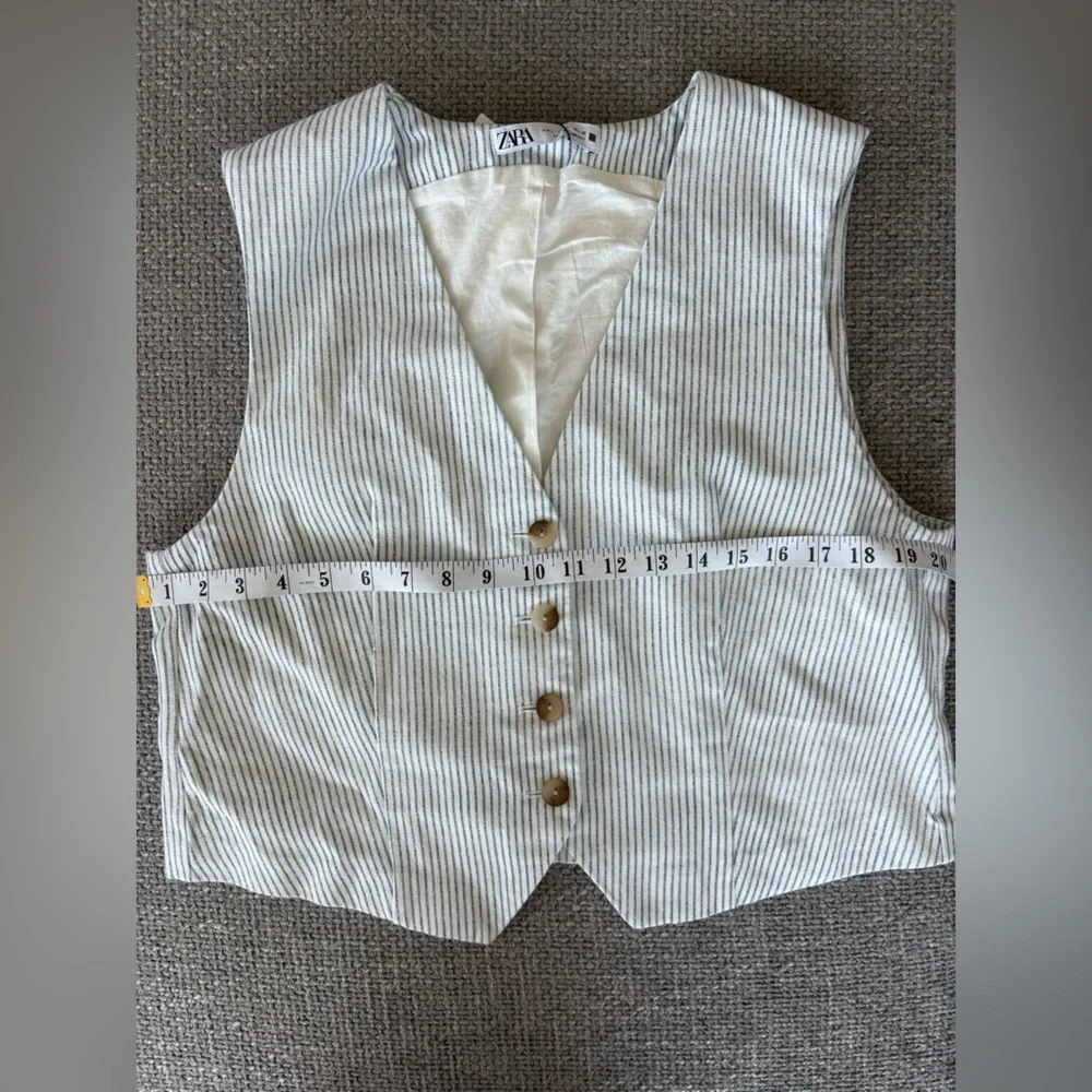 Zara Striped Waistcoat Vest Large  Cotton Buttoned brand new - Picture 8 of 9